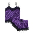 thumbnail image 1 of Ujnder Women's Elegant Silk Pajamas Set Satin Camisole Sleepwear V Neck Top and Shorts Purple XL, 1 of 9
