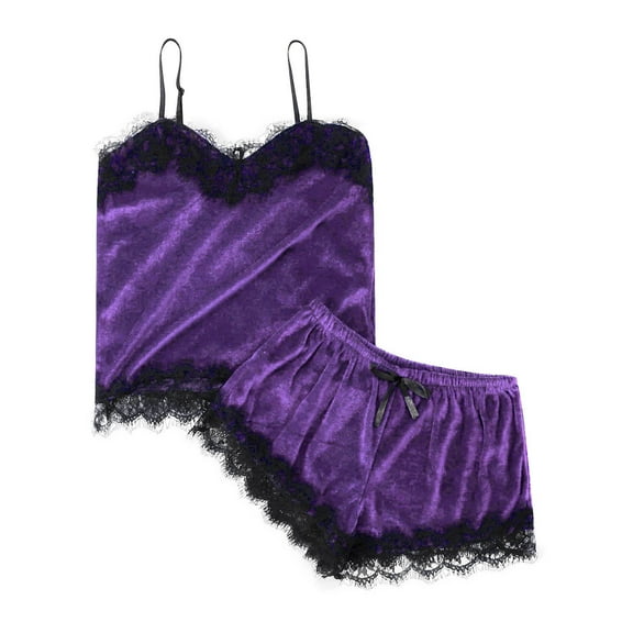 Ujnder Women's Elegant Silk Pajamas Set Satin Camisole Sleepwear V Neck Top and Shorts Purple XL