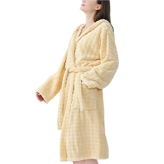 Ujnder Women's Long Bathrobe Absorbent Bath Robe with Pockets Cozy Loungewear Yellow One Size