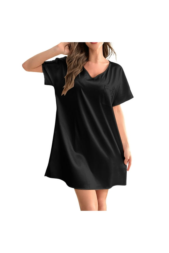Women's Nightgown Ice Silk Thin Home Service Long Sleep Dress for Ladies Casual Sleepwear Black One Size