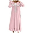 thumbnail image 1 of Ujnder Women's Nightgown Long Satin Long Sleeve Bow Lace Trim Style Knee Length Pink XL, 1 of 4