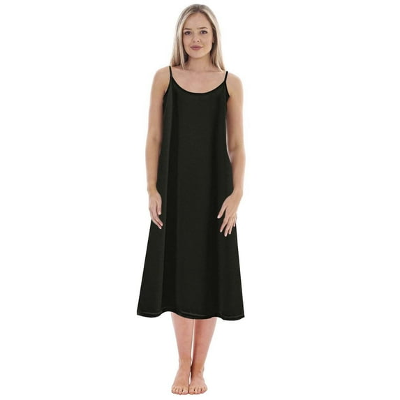 Ujnder Women's Nightgown Solid Color Plus Size Petticoat Loose Long Style Black L