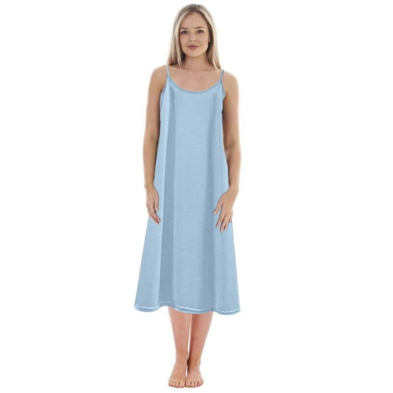 Ujnder Women's Nightgown Solid Color Plus Size Petticoat Loose Long Style Sky Blue XL