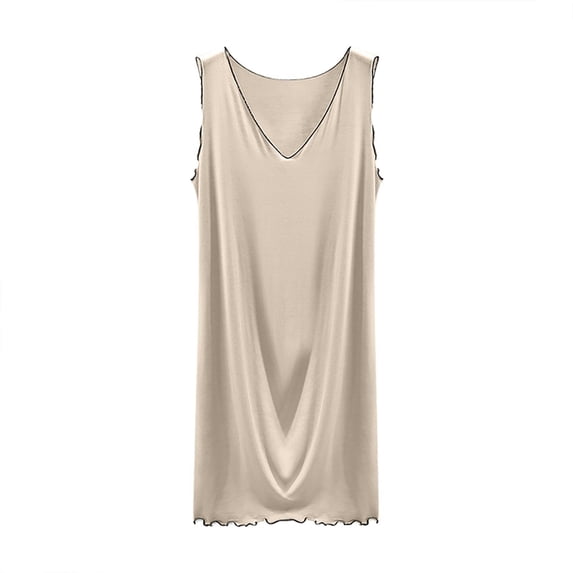 Ujnder Women's Nightgown V Neck Sleeveless Sleepshirt Summer Comfortable Home Wear Beige L
