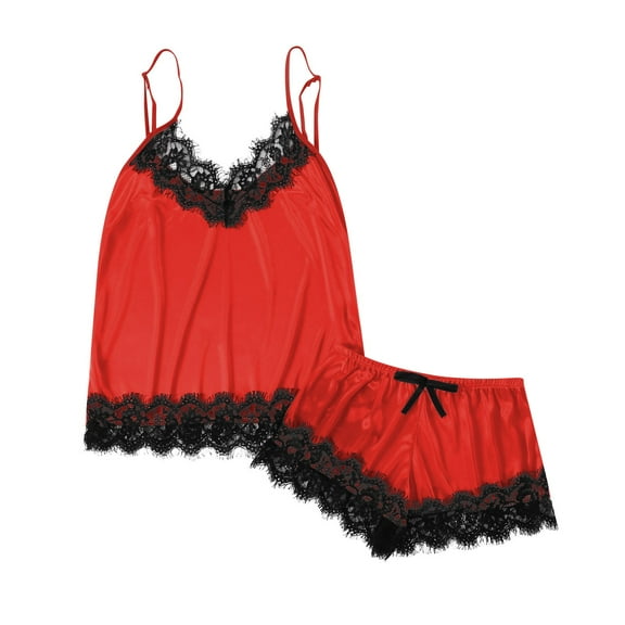 Ujnder Women's Silk Pajamas Set Satin Camisole Sleepwear V Neck Top and Shorts RD1 S
