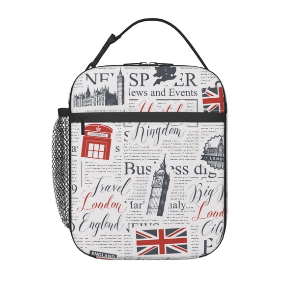Uk And London British Vintage Newspaper Lunch Box Bag Insulated Lunchbox Reusable Tote Thermal Cooler Portable for Women Men