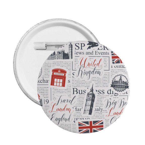 Uk And London British Vintage Newspaper Round Button Pin Badge 5PCS Pinback Buttons Lapel Pin for Jacket, Backpack, Hat, Party Favor, Gift