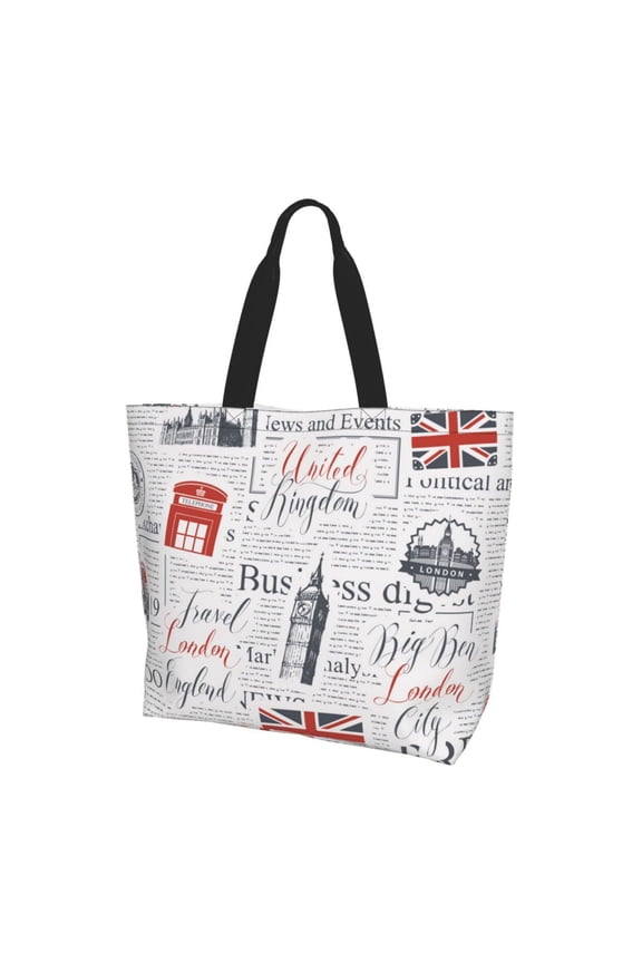 Uk And London British Vintage Newspaper Women Reusable Bag Large Shoulder Handbag Top Handle Purse Tote