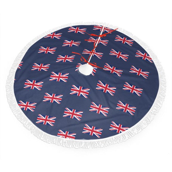 Uk Flag Union Jack Christmas Tree Skirts with Tassel Decorations Indoor Outdoor for Holiday Party Home Decor 30"
