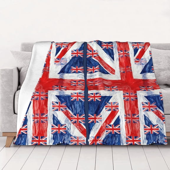 Uk Flag Union Jack Throw Blanket Warm Camping Outdoor Light Weight Cozy Blanket for Couch Sofa Bed 50"x40"