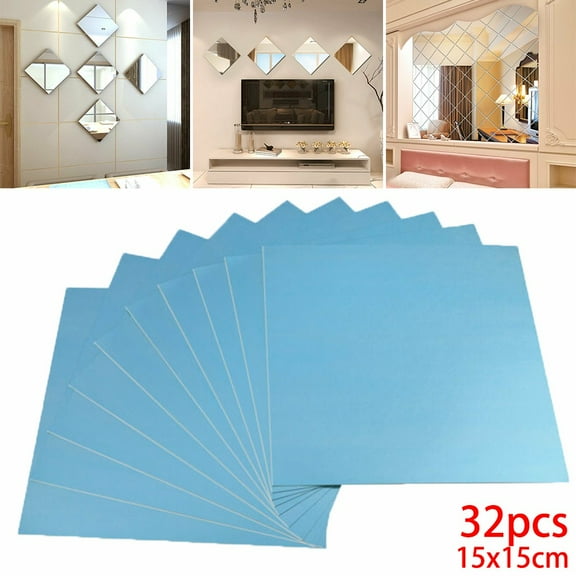 Uk Glass Mirror Tiles Wall Sticker Square Self Adhesive Stick On Art Home Decor