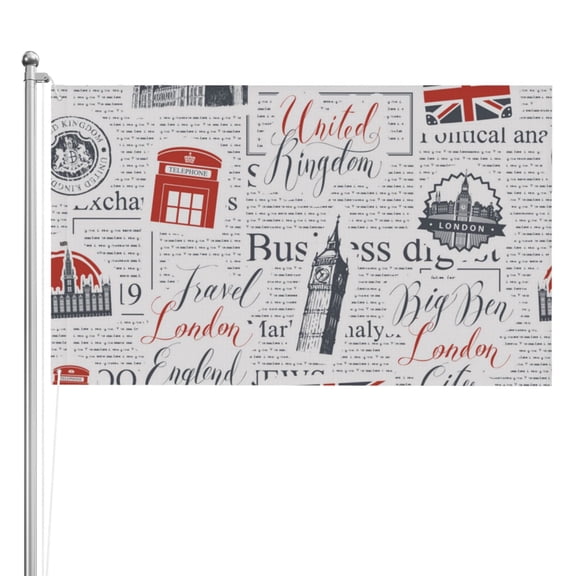 Uk And London British Vintage Newspaper Double Sided Flag 3x5FT Reversible Garden Flag Outdoor Decor for House, Porch, Lawn, Yard, Indoor Wall, Party Decoration