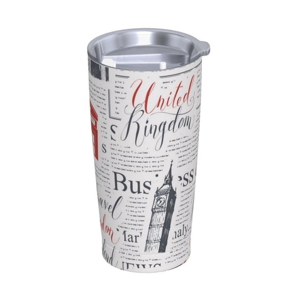 Uk And London British Vintage Newspaper Stainless Steel Tumbler with Lid and Straw 20oz Vacuum Insulated Travel Mug for Hot & Cold Drinks Coffee Wine Water Cup