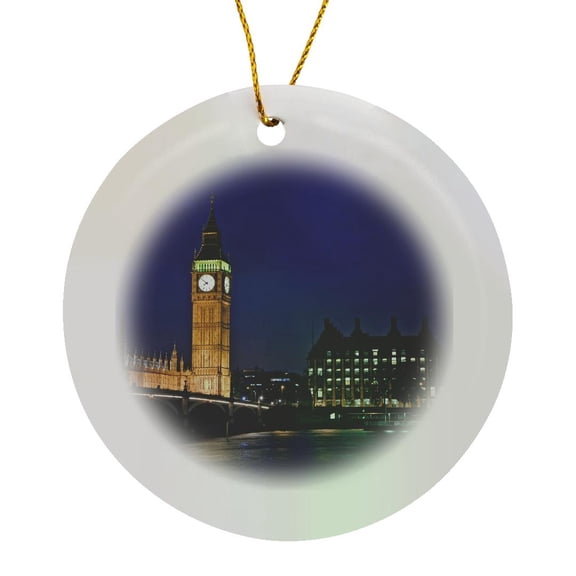 3drose, Uk, London, Clock Tower, Big Ben at Dusk - Eu33 Bja0009 - Jaynes Gallery, Circle Porcelain Ornament