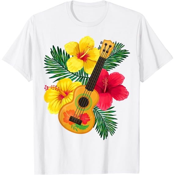 Uke Hawaiian Ukulele Retro Hibiscus Softstyle Unisex T-Shirt