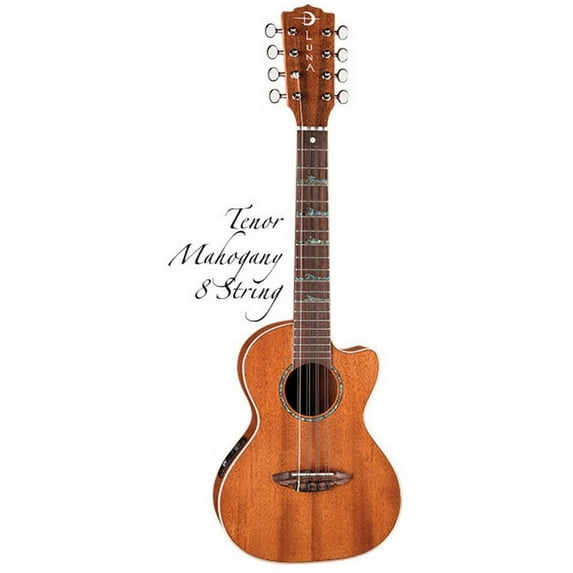 Luna Abalone Hightide Mahogany Body 8-String Tenor Ukulele w/ Gig Bag - Satin