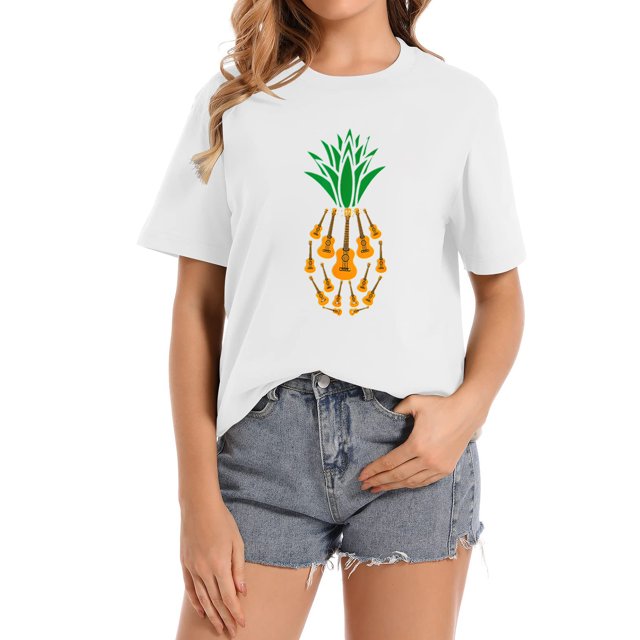 Uke Ukulele Player - Ukulele Pineapple Women's Graphic Print Tee - Comfortable Short Sleeve Top for Trendy Look