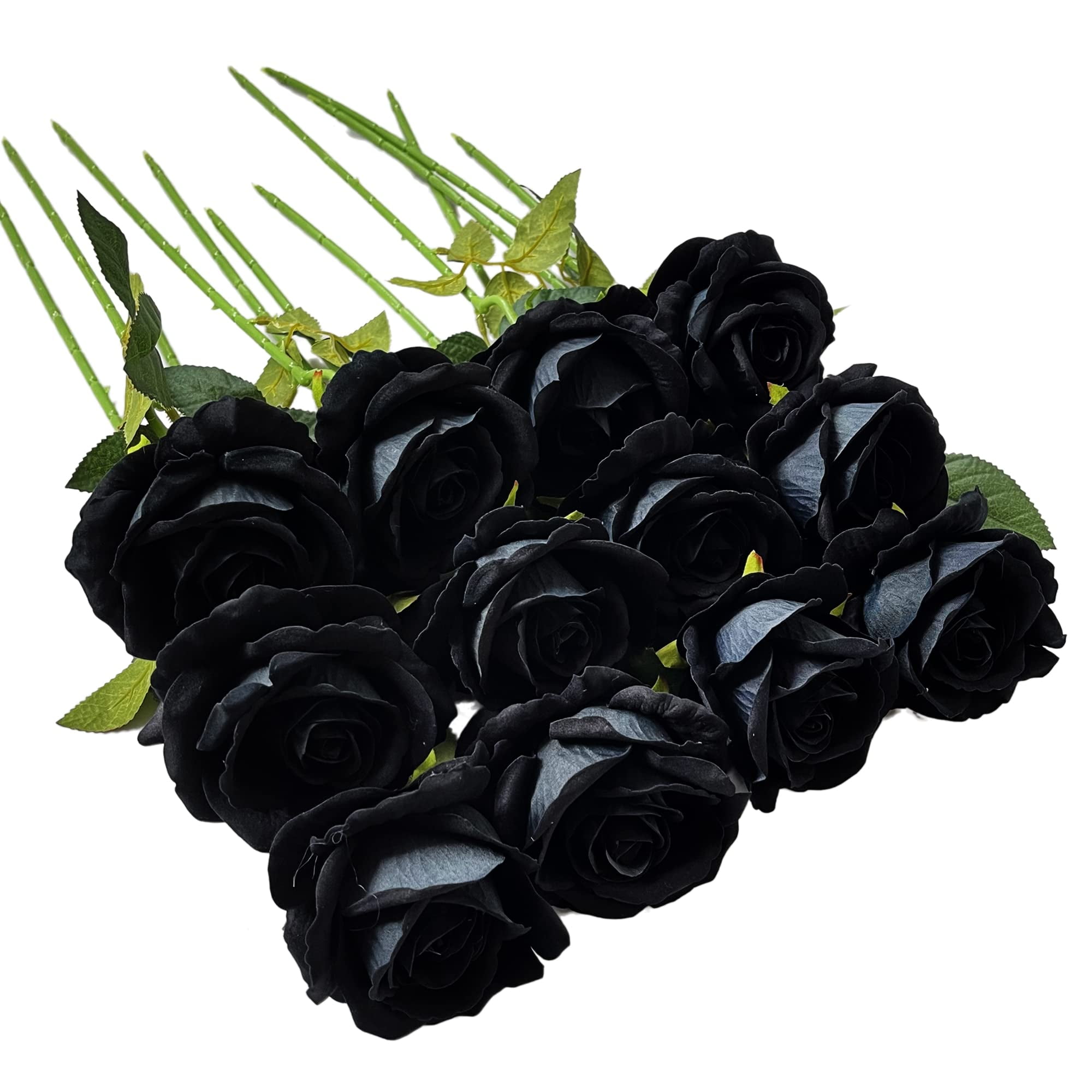 Ukeler 12 Pcs Artificial Rose Flowers Black Blossom Rose Flowers Real Touch Silk Faux Roses with Long Stem Rose Bouquets for DIY Home Decoration Wedding Party Centerpieces Arrangement