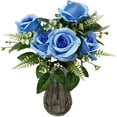 thumbnail image 1 of Ukeler 2 Bunches Rose Flowers Blue Silk Rose Artificial Flowers with Stems for Home Decoration, 1 of 6
