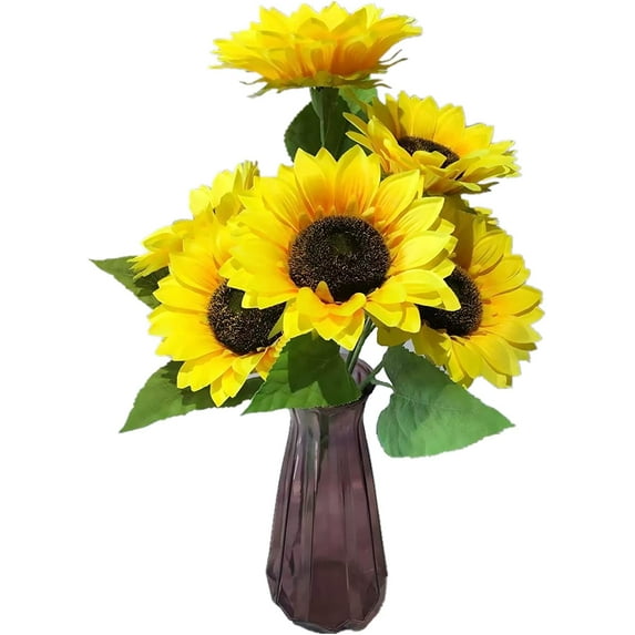 Ukeler 22” Artificial Silk Yellow Sunflowers Home Decor Bouquet (7 Count)
