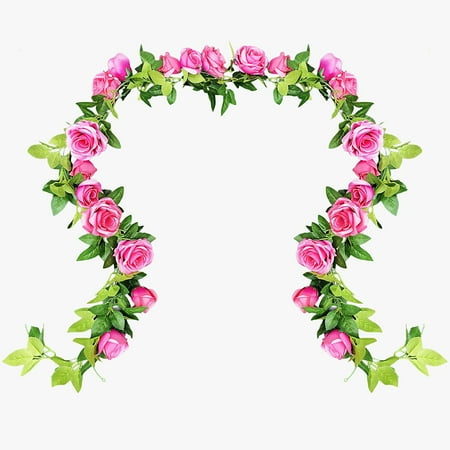 Ukeler 7ft Artificial Silk Dark Pink Roses Wedding Bouquet (2 Count)