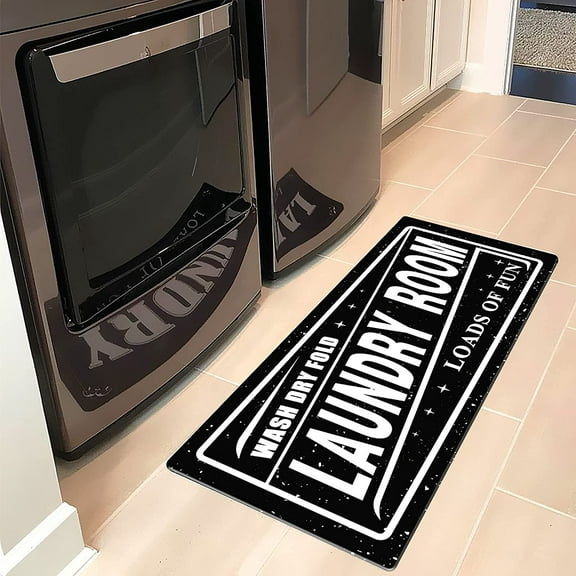 Ukeler Black and White Laundry Room Rug Runner, Non Skid Farmhouse Laundry Mats for Laundry Room Washroom Bathroom, Loads of Fun Décor