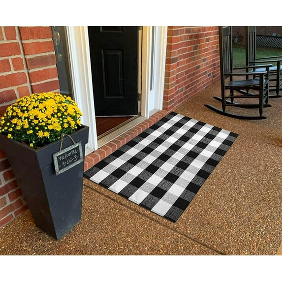 Ukeler Buffalo Check Rug 3' x 5' - Retro Farmhouse Lattice Area Rugs - Black and White Checkered Plaid Rug for Front Porch/Kitchen/Bedroom
