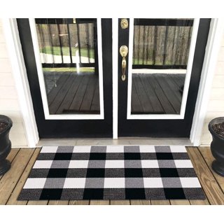 YiYan1 Cotton Buffalo Plaid Rug, 4x6 ft Black and White Checked