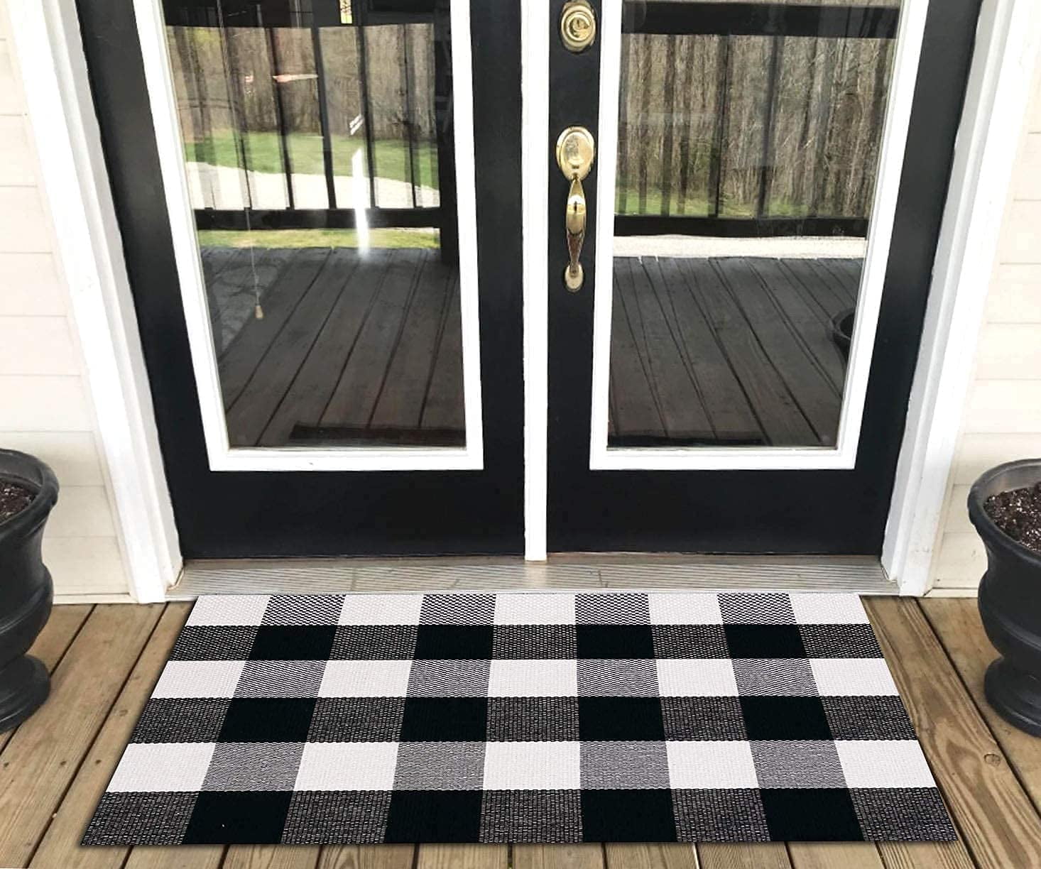 Ukeler Buffalo Check Rug - Cotton Washable Porch Rugs Durable and Washable Outdoor Rugs Door Mat Hand-Woven Buffalo Plaid Rug for Outdoor/Kitchen/Bathroom/Entry Way/Bedroom, 2' x 3'