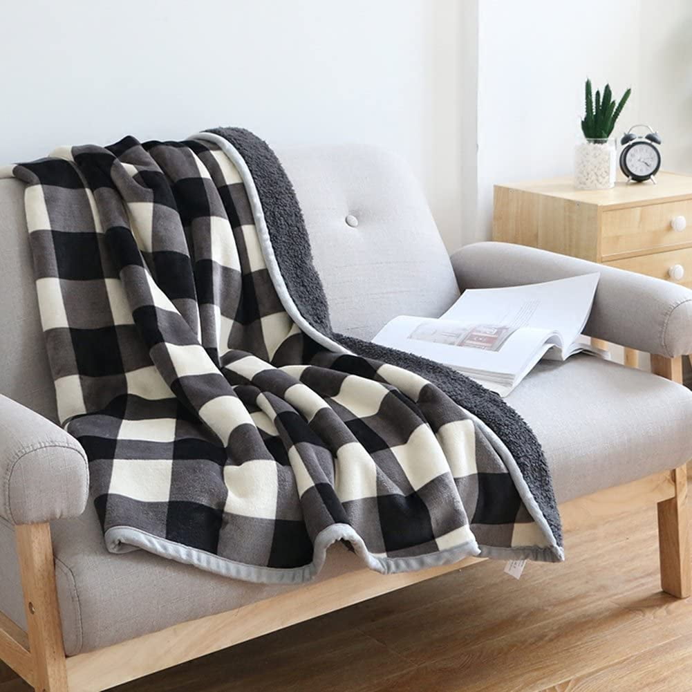 Ukeler Buffalo Check Sherpa Throw 60'' x 80''- Soft Plush Flannel Blanket Throws for Bed/Couch/Sofa/Office/Camping