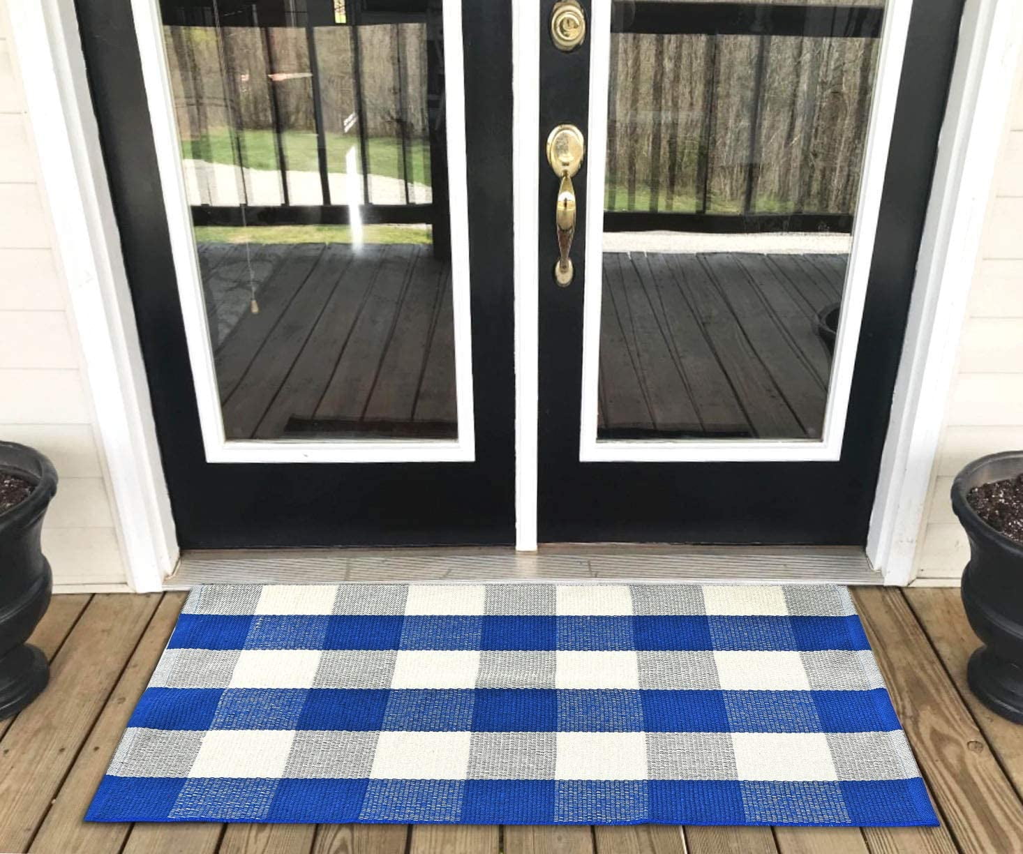 Ukeler Cotton Farmhouse Blue Buffalo Plaid Rugs- Washable Buffalo Check Area Rugs for Kitchen/Bathroom/Laundry Room/Entry Way, 23.6'' x 51.2''