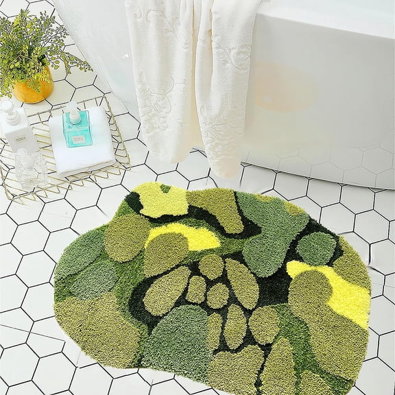 Ukeler Cute Moss Bathroom Rugs Soft Absorbent Moss Decor Indoor Rugs Non-Slip Shaggy Machine Washable Boho Bath Mats for Bathroom, Tub and Shower 35"×24"