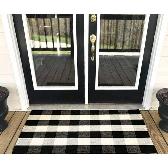 Ukeler Door Mat - Cotton Rugs Black and White Checkered Plaid Rug for Kitchen/Bathroom/Entry Way 27.5'' x 43''