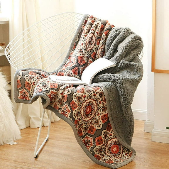 Ukeler Flannel Sherpa Throws 50'' x 60', Cute Floral Design Soft Plush Flannel Blanket Throws for Bed/Couch/Sofa/Office/Camping