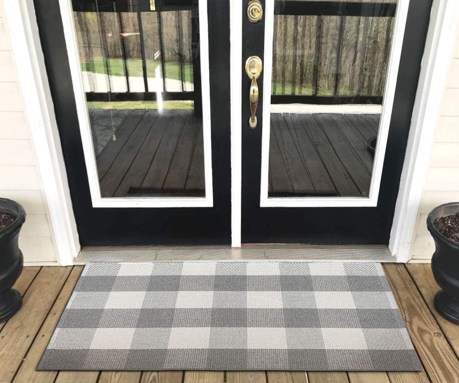 Ukeler Grey Buffalo Check Rug 2' x 3'- Cotton Washable Front Porch Rugs Farmhouse Door Mats Hand-Woven Checkered Plaid Rug for Entry Way/Kitchen/Bathroom/Bedroom