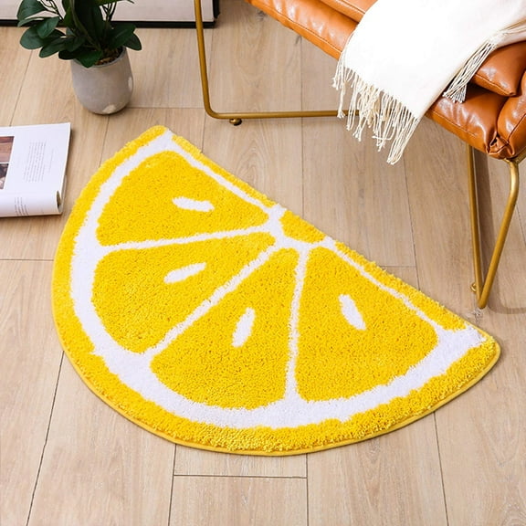 Ukeler Home Entrance Rug Half Round Yellow White Door Mat Dirt Trapping Rugs Non Slip Absorbent Bath Rugs Bathtub Mat for Kids, 19.7''x31.5''