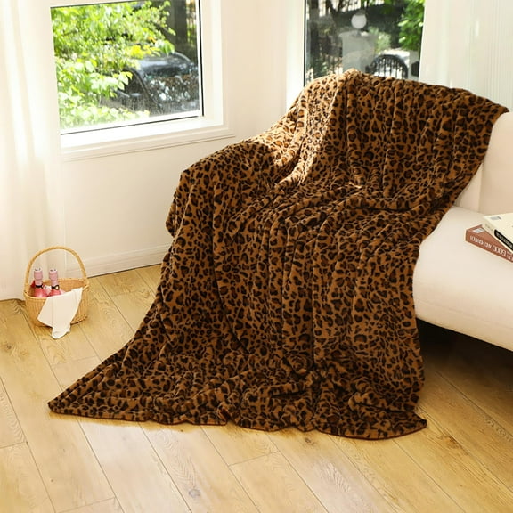 Ukeler Leopard Throw Blanket 480 Gsm Double Faux Blankets And Throws For Bed Sofa Travel And Camping Cozy Plush Blanket Print Blank Polyester, Multi-Color C