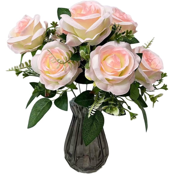 Ukeler Light Pink Artificial Flowers 2 Bunches Silk Rose Flowers Bouquet for Home Decoration Party Festival Wedding Decor
