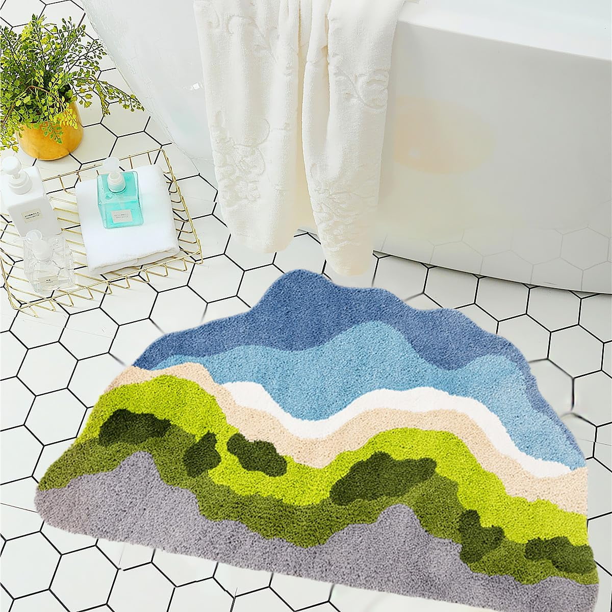 Ukeler Moss Bath Mats, Cute Green Moss Shag Bathroom Rugs Non Slip Soft and Water Absorbent Bath Rug for Bathroom, Shower, Tub, Indoor Doormat 31"×20"