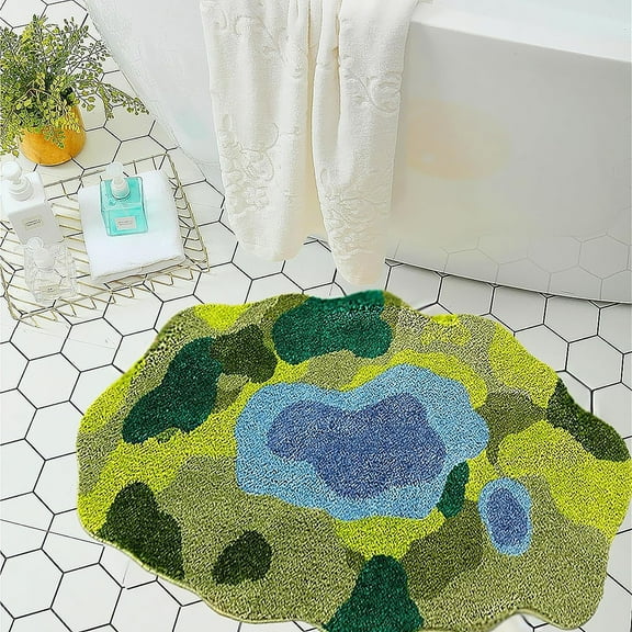 Ukeler Moss Bathroom Rugs, Green Cute Moss Bath Mat for Bathroom Non Slip Water Absorbent Bath Rug for Bathroom,  Entry Way 31''×20''