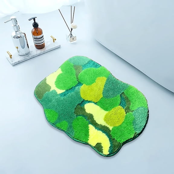 Ukeler Moss Bathroom Rugs Green Cute Moss Decor Soft Shag Bedroom Bedside Area Rugs Non Slip Washable Bath Mats for Bathroom 31''×24''