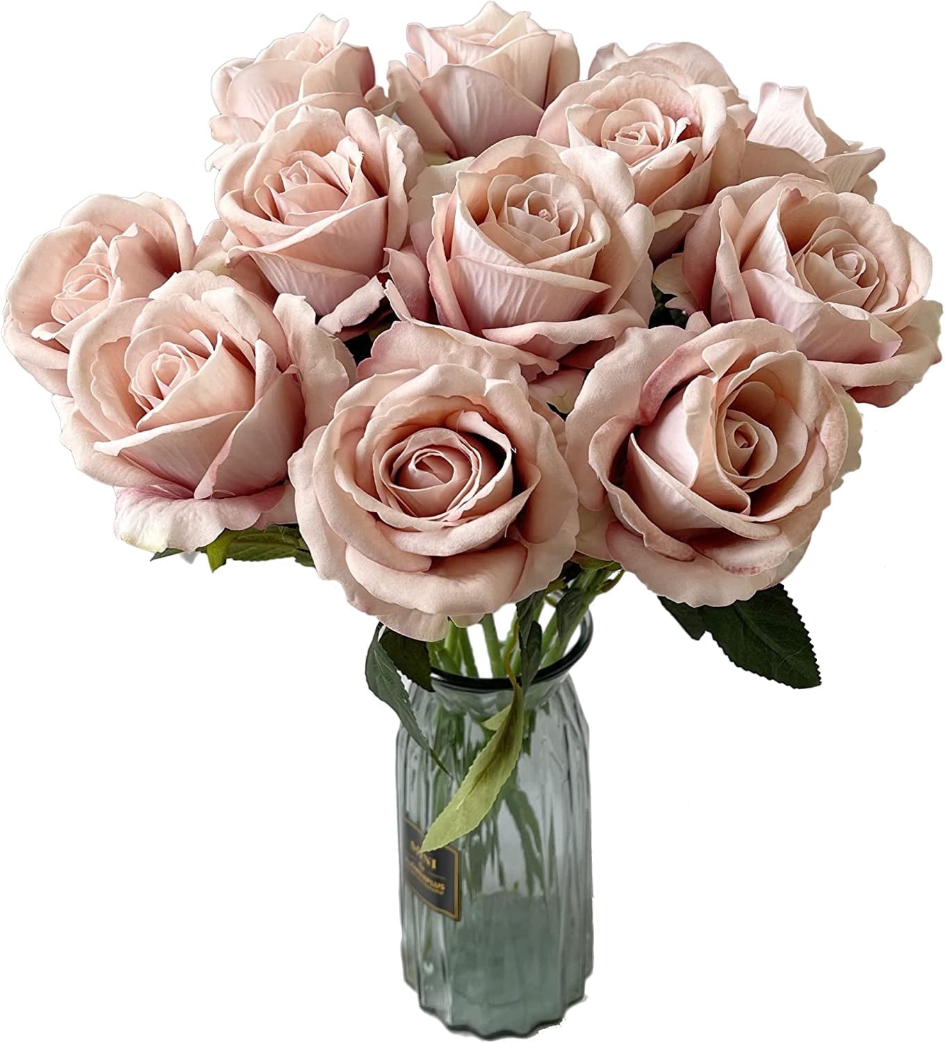 Levinis Pink Artificial Rose Flowers 12 Pcs Real Touch Silk Faux Roses ...