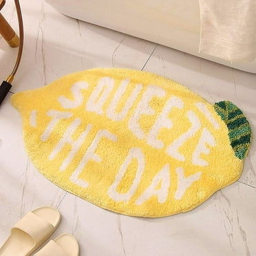 Ukeler Soft Yellow Lemon  Bath Rug for Kids Shape Bathroom Decor Absorbent Shaggy Bath Mat Non Skid Doormats for Kids Bedroom Washable Small Toilet Rug 19.7''x31.5''