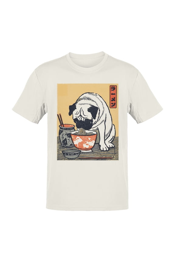Ukiyo Block Print Pug Ramen Art Men's Off-White T-shirt