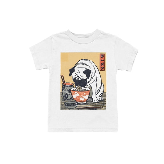 Ukiyo Block Print Pug Ramen Art Youth's White T-shirt