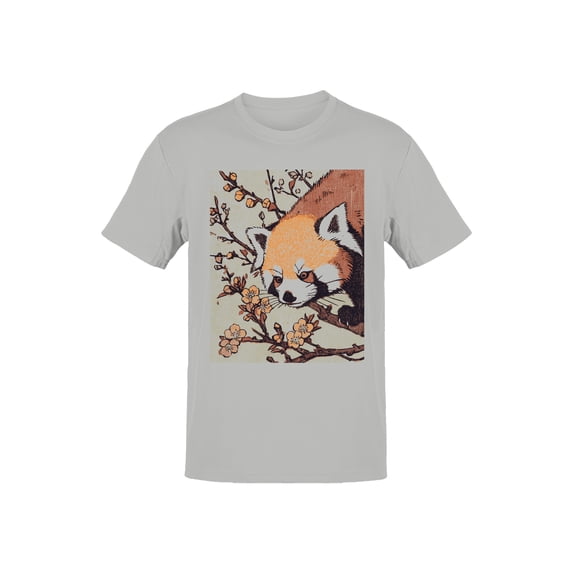 Ukiyo Block Print Red Panda Art Men's Gray T-shirt