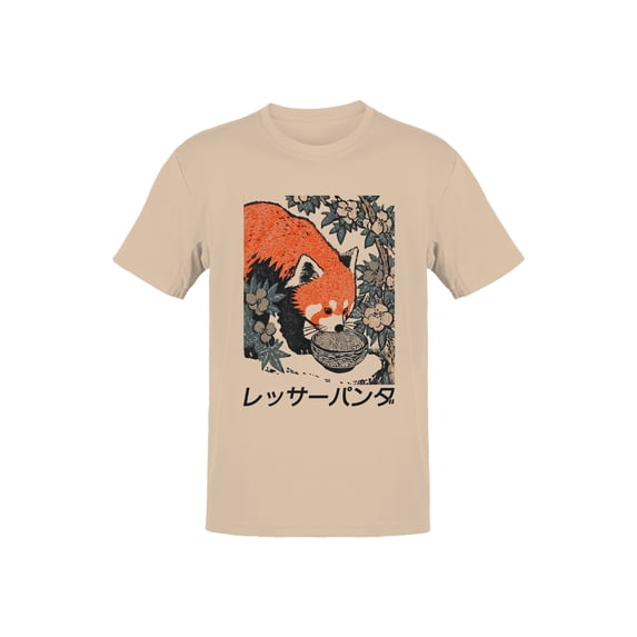 Ukiyo Block Print Red Panda Art Men's Off-White T-shirt