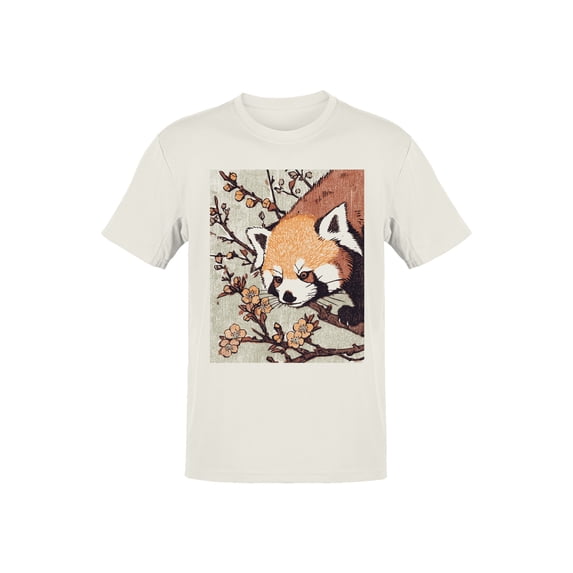 Ukiyo Block Print Red Panda Art Men's Off-White T-shirt