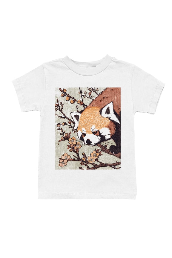 Ukiyo Block Print Red Panda Art Youth's White T-shirt