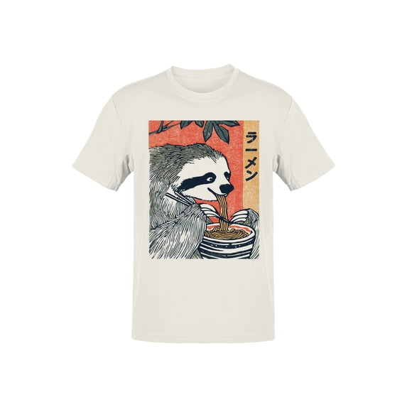 Ukiyo Block Print Sloth Ramen Art Men's Off-White T-shirt